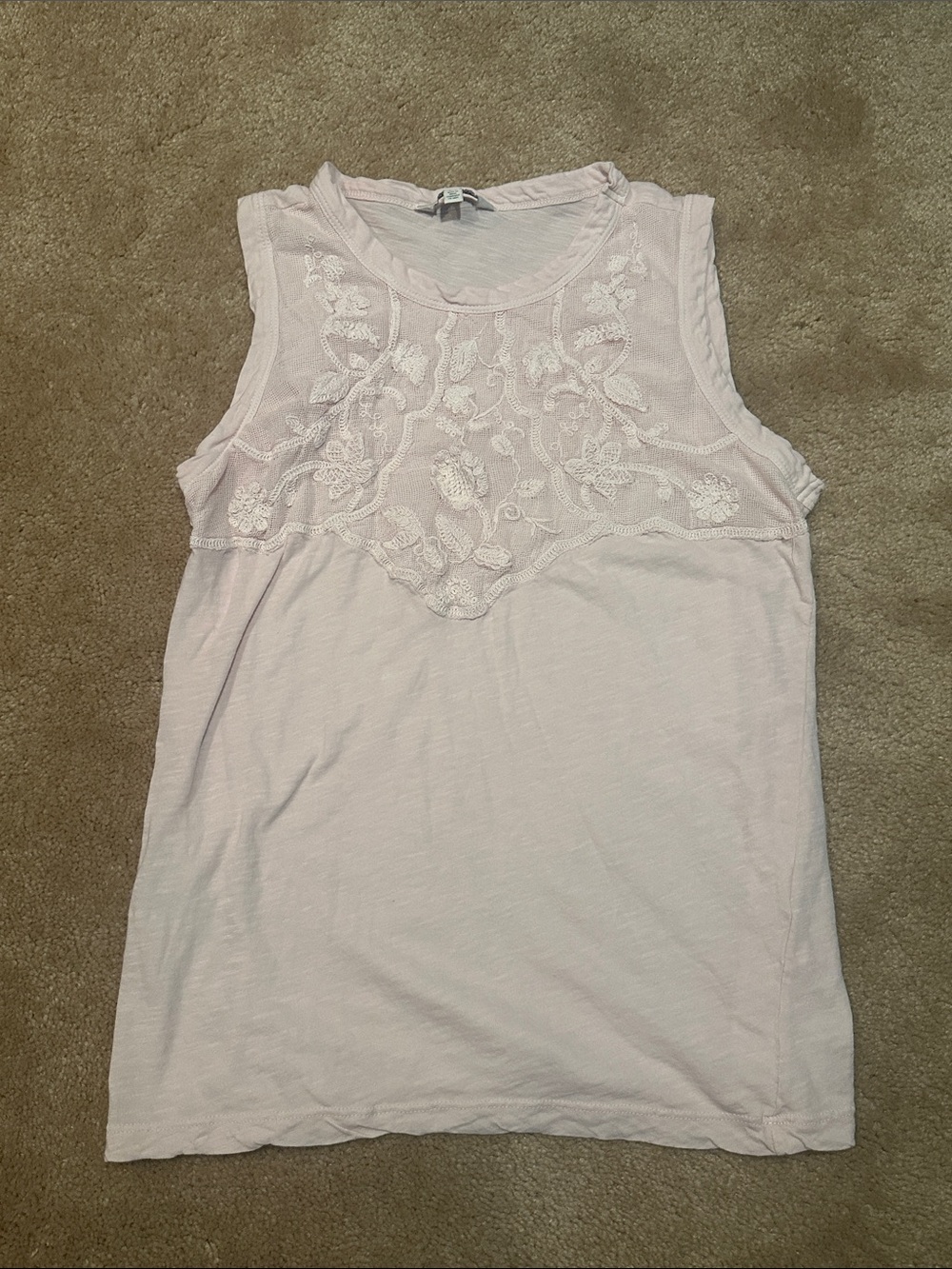 Lucky Brand Women's Light Pink Embroidered Sleeveless Tank Top